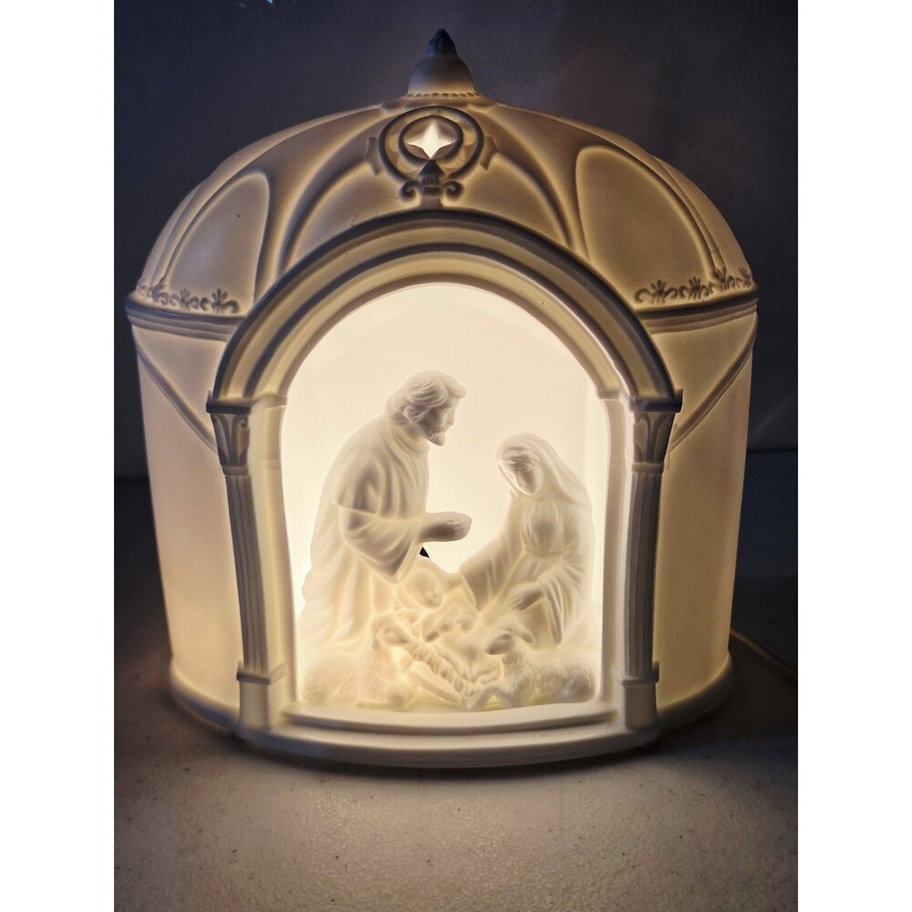 Holy Family White Bisque Porcelain Nativity Scene Decor 8.25" Tall x 7.5 Wide